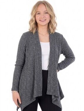 Poof! Women's Dark Charcoal Gray Open-Front Cardigan